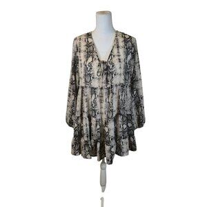 Altar'd State Animal Print Mini Dress Size Small Gray Ruffle Babydoll Bohemian